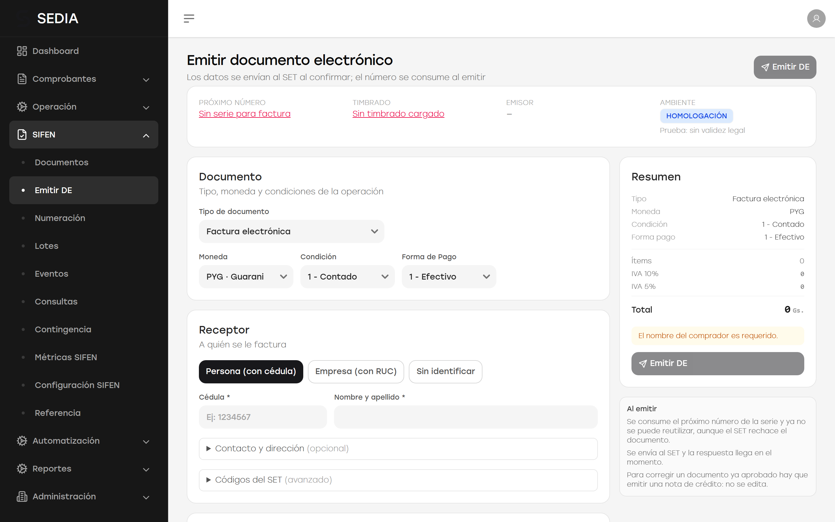 Emitir documento electrónico